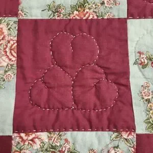 Vintage Amish Handmade Quilt Queen 100x98 Checkerboard Hearts Floral Burgundy PA