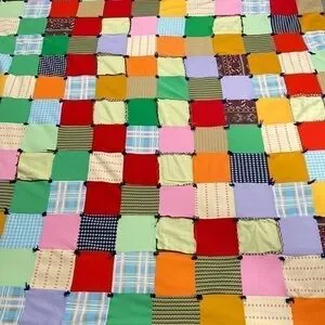 Vintage Antique Handmade Vibrant Colorful Red Orange Green Patchwork Quilt 70s