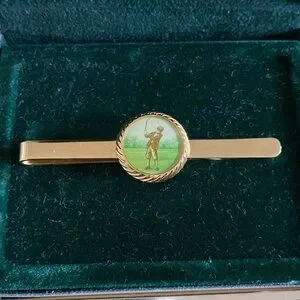 Vintage Antique Mario Pierrali Gold Tie Clip With Golfer