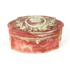 Vintage Art Nouveau Pink Incolay Stone 3 Dancing Muses Jewelry Trinket Box