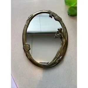Vintage Art Nouveau Style Brass Mirror " Lady On The Lake" 11"x 8" Detailed