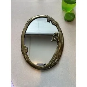 Vintage Art Nouveau Style Brass mirror " Lady On The Lake" 11"x 8" Detailed