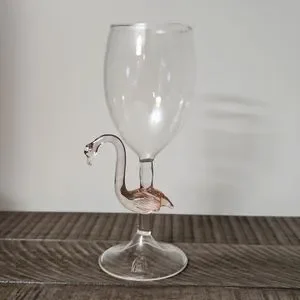 Vintage Artistic Novelty Wine Glass Pink Flamingo Art Beach Decor