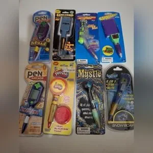 Vintage Assorted Pens Huge Lot Of 8 MixArcade Game Pac-Man Battleship Snow Board