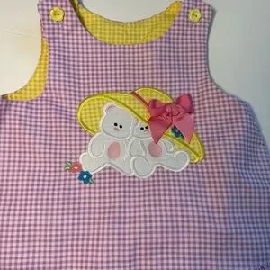 Vintage Austin And Ashley Purple And Yellow Gingham Embroidery Bears 18 Mo Dress