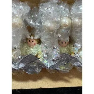 Vintage Avon Angel Garland Ornaments With Silver Ribbon & Beads NEW