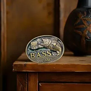 Vintage B.A.S.S. Member Green Enameled Brass Belt Buckle 1986 Ltd Edition EUC