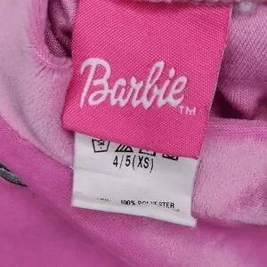 Vintage Barbie 2000 Dress Long-sleeve Velour Pink Girls 45 (XS)