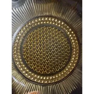 Vintage Bartlett-Collins Amber Glass Bowl 8.5" Manhattan Coin Dot
