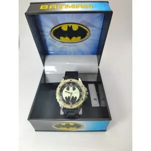 Vintage Batman Glow Logo QUARTZ Watch Stainless Steel Rubber Strap Collector Box