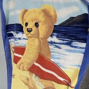 Vintage Beach Towel Surfing Teddy Bear Hiltex Lee MaCleod 28 X 56