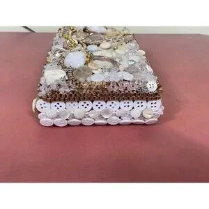 Vintage Bedazzled Buttons Beads Hinged Jewelry Trinket Keepsake Box Handcrafted