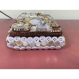Vintage Bedazzled Buttons Beads Hinged Jewelry Trinket Keepsake Box Handcrafted