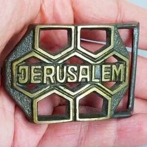 Vintage Belt Buckle Jerusalem Honeycomb Shape Gold Color