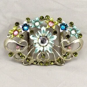 Vintage Belt Buckle Women's Unisex Sash Flowers Floral Colorful Victoria Art-Dec