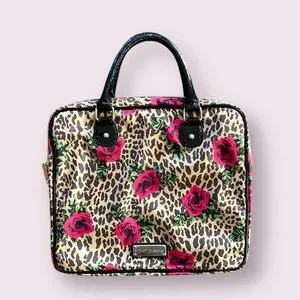 Vintage Betsey Johnson IPad Laptop Padded Leopard and Roses Case Bag 15×13"