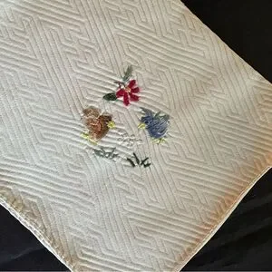 Vintage Bird Motif Embroidered Cream Silk Napkin
