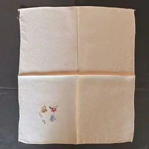 Vintage Bird Motif Embroidered Cream Silk Napkin