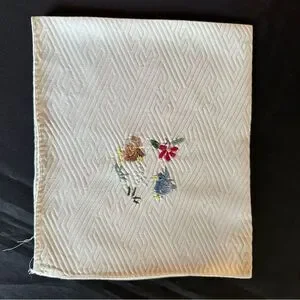 Vintage Bird Motif Embroidered Cream Silk Napkin