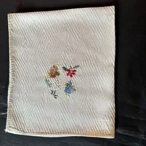 Vintage Bird Motif Embroidered Cream Silk Napkin