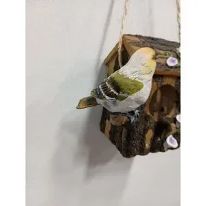 Vintage Birdhouse With 3D Bird And Flowers Hanging Outdoor Garden Lawn Decor