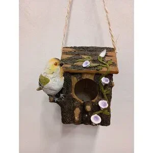 Vintage Birdhouse With 3D Bird And Flowers Hanging Outdoor Garden Lawn Decor