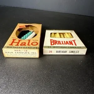 Vintage Birthday Candle Boxes Halo & Brilliant W/ Candles Made In Japan