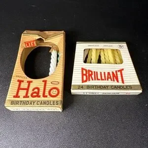 Vintage Birthday Candle Boxes Halo & Brilliant W/ Candles Made In Japan