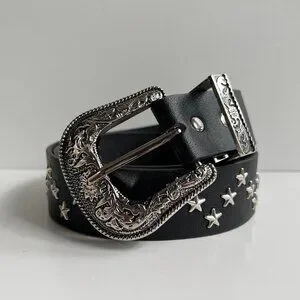 Vintage Black American Western Cowboy Boho Star Studded Belt