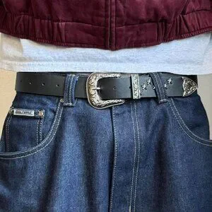 vintage black american western cowboy boho star studded belt