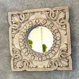 Vintage boho mirror rustic square European home decor indie cream baroque