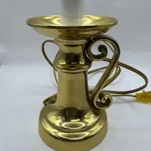 Vintage Brass Candlestick Desk Table Accent Lamp 14.5 Inches With Scroll Handle