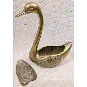 Vintage Brass Swan Trinket Box 12.5" Tall Lidded Bird Sculpture Storage Decor