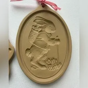 Vintage Brown Bag Cookie Art Easter Rabbit Walk & Girl W/ Rabbit Ceramic Lot 2