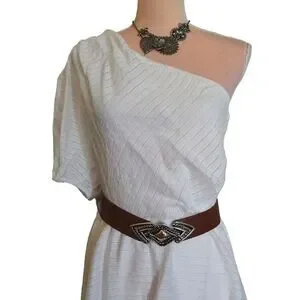 Vintage Brown Leather Silver Gold Buckle Adjustable Belt Small