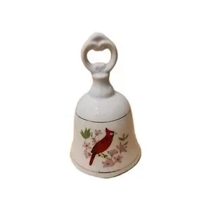 Vintage Cardinal Bird Porcelain Hand Bell with Floral Design Collectible