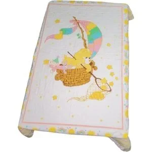 Vintage Care Bears Baby Quilt Yellow Sunshine Bear Design 33 x 42