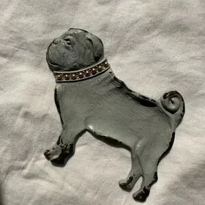 Vintage Cast Iron Pug Ring Jewelry Dish Patina