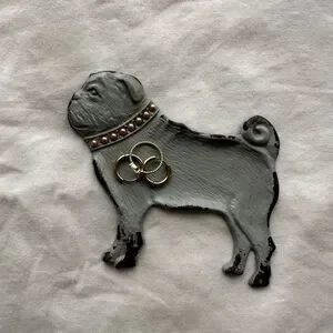 Vintage Cast Iron Pug Ring Jewelry Dish Patina