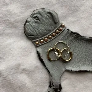 Vintage Cast Iron Pug Ring Jewelry Dish Patina