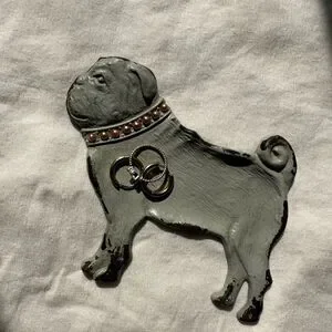 Vintage Cast Iron Pug Ring Jewelry Dish Patina