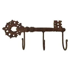 Vintage Cast Iron Skeleton Key Shaped 3 Hook Wall Coat Hanger Key Holder Rustic