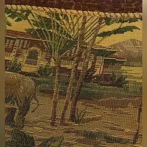 Vintage Chenille Monkeys & Elephants Heavy Tapestry Fabric In Green & Brown