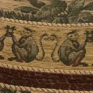 Vintage Chenille Monkeys & Elephants Heavy Tapestry Fabric In Green & Brown