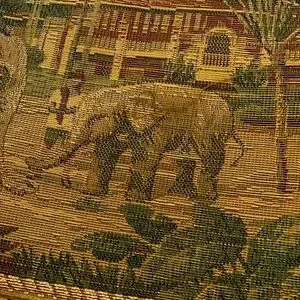 Vintage Chenille Monkeys & Elephants Heavy Tapestry Fabric In Green & Brown