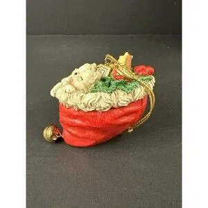 Vintage Christmas Ornament Kittens In Red Stocking With Toys & Bell
