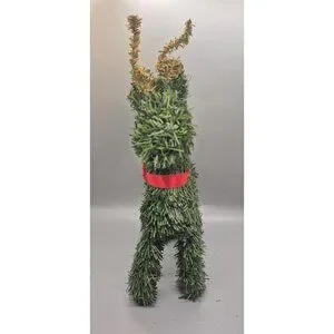 VINTAGE CHRISTMAS REINDEER FAUX EVERGREEN TOPIARY ARTIFICIAL TREE DEER 10"
