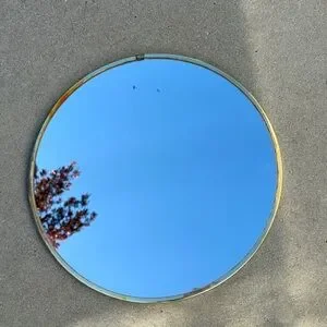 Vintage circle wall hanging mirror gold edge frame 1950s