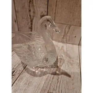 Vintage Clear Pressed Glass Swan Candy Nut Mint Dish