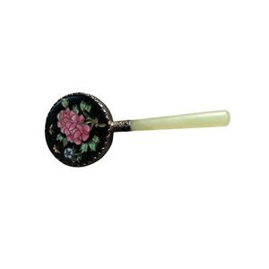 Vintage Cloisonné Hand Mirror With Jade Handle & Box